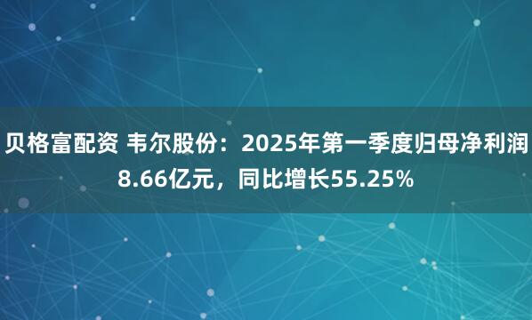 贝格富配资 韦尔股份：2025年第一季度归母净利润8.66亿元，同比增长55.25%
